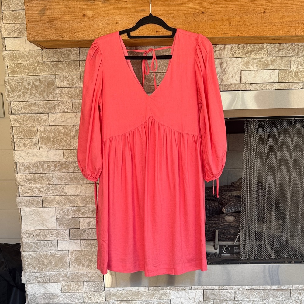 NWT Every Coral V-Neck Dress with Puff Sleeves, sz small